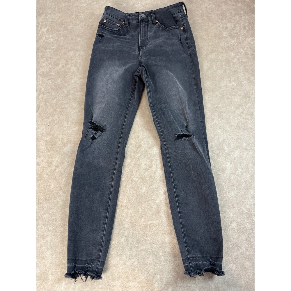 Pistola Womens Tapered Distressed High Rise Stretch Dark Washed Denim Jeans 27